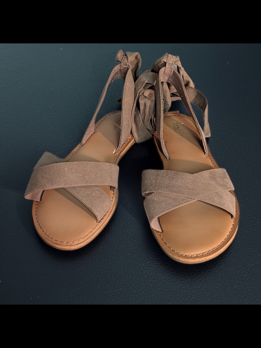 Old Navy Taupe Crisscross Lace-Up Flat Faux Suede Sandals Size 9